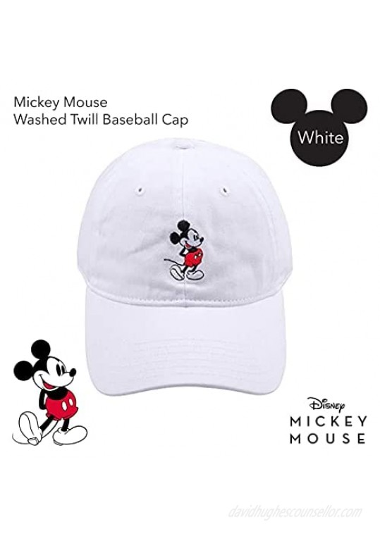 Disney Men's Mickey Mouse Baseball Hat Washed Twill Cotton Adjustable Dad Cap White one size
