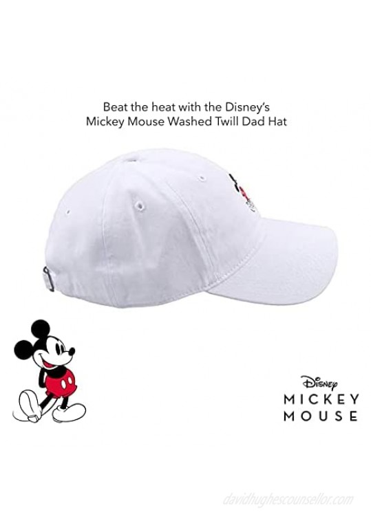 Disney Men's Mickey Mouse Baseball Hat Washed Twill Cotton Adjustable Dad Cap White one size