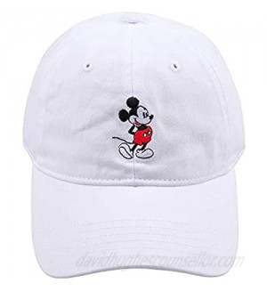 Disney Men's Mickey Mouse Baseball Hat  Washed Twill Cotton Adjustable Dad Cap  White  one size