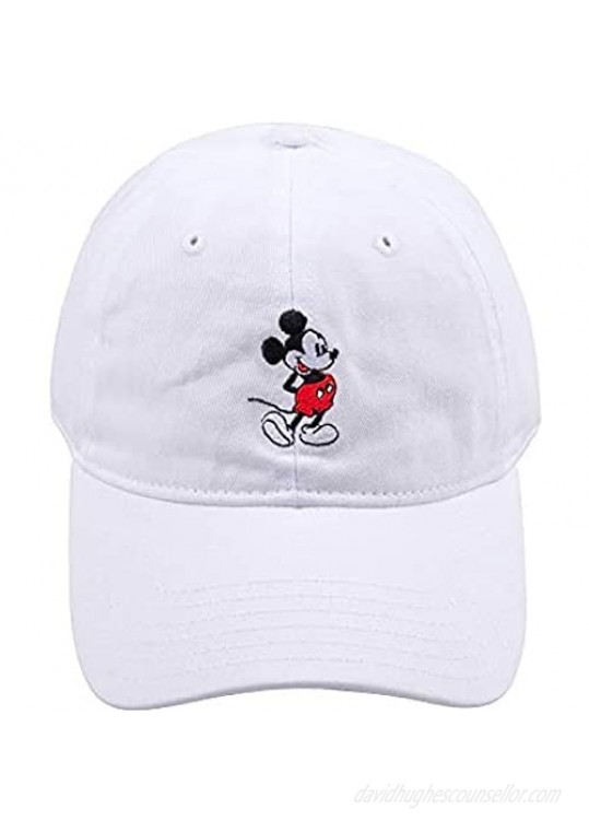 Disney Men's Mickey Mouse Baseball Hat  Washed Twill Cotton Adjustable Dad Cap  White  one size