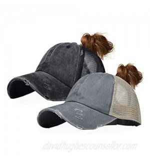 Eohak Distressed Ponytail Hats Baseball for Women Messy-Bun Pony Caps