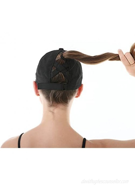 HGGE Womens Criss Cross Ponytail Baseball Cap Adjustable High Messy Bun Ponycap Quick Drying Hat