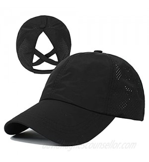 HGGE Womens Criss Cross Ponytail Baseball Cap Adjustable High Messy Bun Ponycap Quick Drying Hat