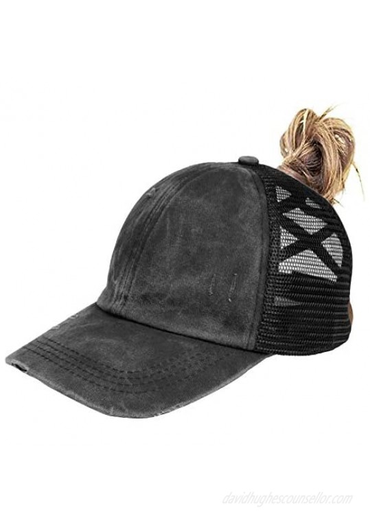 High Ponytail Baseball Hats Cap for Women(Mesh/Glitter/Washed/Classic) Messy Bun Ponycaps Adjustable Cotton Sun Baseball Cap