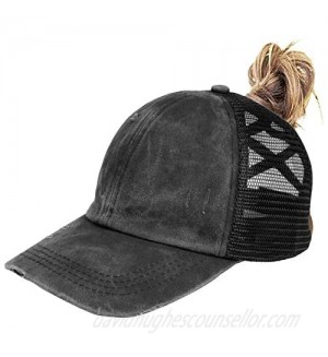 High Ponytail Hole Baseball Hats Cap for Women Messy Bun Hat Adjustable Cotton and Mesh Trucker Baseball Sun Cap Black