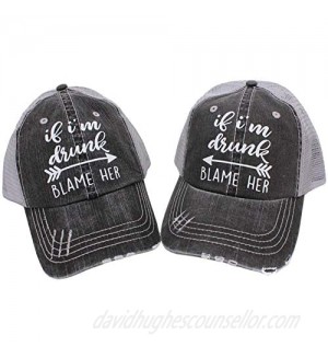 If I'm Drunk Blame Her (Set of 2pcs) Women's Trucker Hat Cap Black/Grey