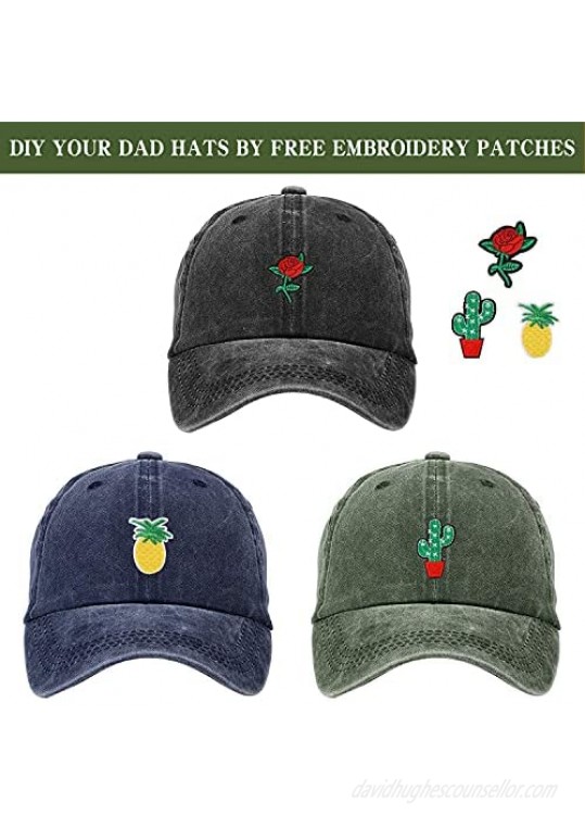 Lightbird 3PCS Baseball Caps & Cute Embroidery Patches Bundle Make Your Different Dad Hats Low Prolife Washed Cotton