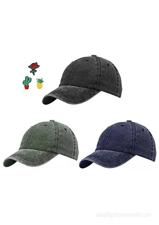 Lightbird 3PCS Baseball Caps & Cute Embroidery Patches Bundle Make Your Different Dad Hats Low Prolife Washed Cotton