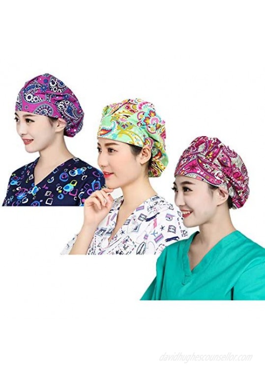 LTifree 3pc Women's Adjustable Bouffant Caps Hats Working Cap Sweatband Value Set Multi Color