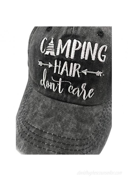 MANMESH HATT Camping Hair Don't Care Ponytail Hat Vintage Washed Distressed Baseball Dad Cap for Women