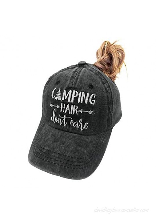 MANMESH HATT Camping Hair Don't Care Ponytail Hat Vintage Washed Distressed Baseball Dad Cap for Women