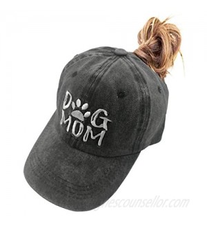 MANMESH HATT Dog Mom Ponytail Baseball Cap Messy Bun Vintage Washed Distressed Twill Plain Hat for Women