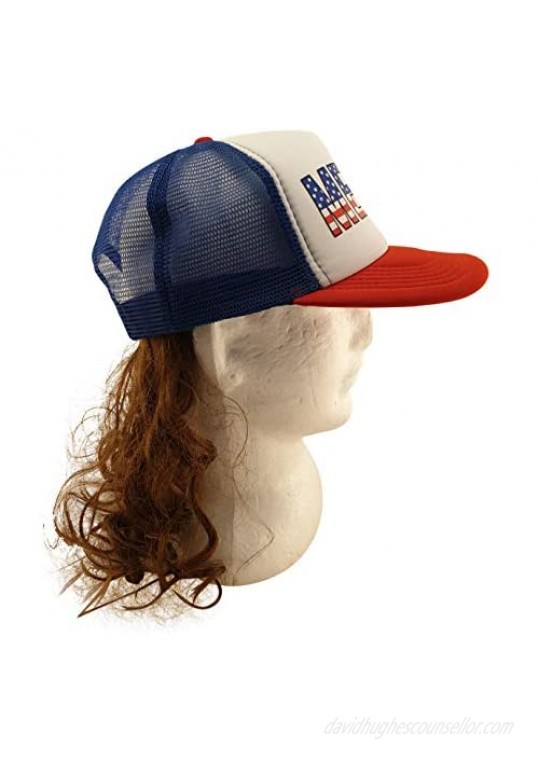 USA Mullet Hat Brown Wig Merica Redneck 4th of July All American Costume
