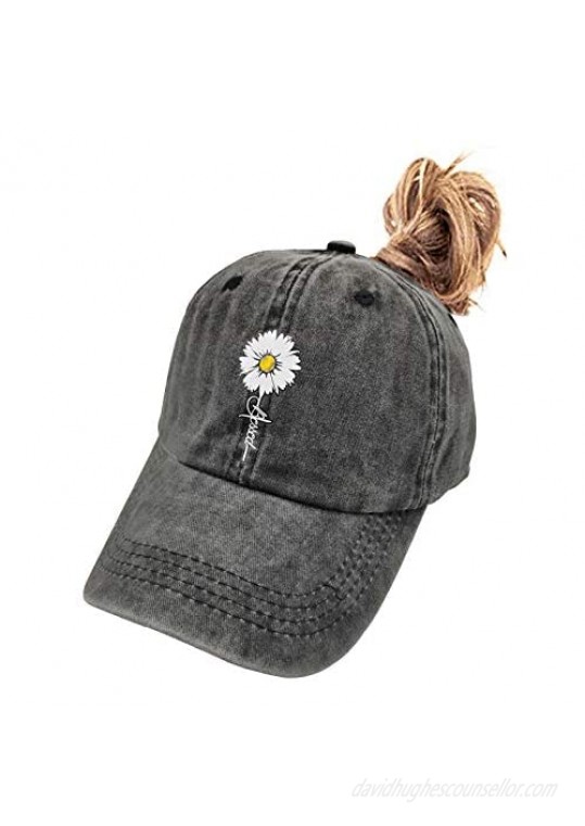 Waldeal Women's Adjustable Blessed Faith Ponytail Hat Vintage Washed Baseball Cap