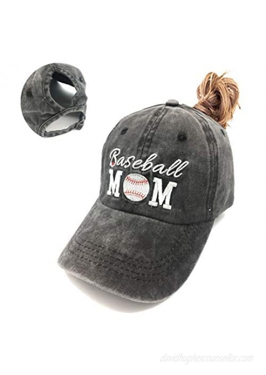Waldeal Women's Embroidered Adjustable Ponytail Hat Messy High Bun Baseball Cap