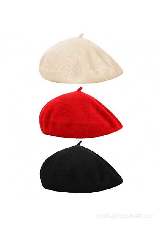 3 Pieces Beret Hat French Style Beanie Cap Solid Color Winter Hat for Women and Girls Casual Use