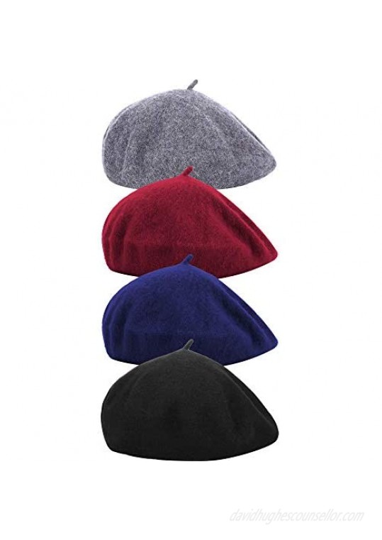 4 Pieces Women Beret Hat French Style Beret Beanie Cap Solid Color Winter Hat