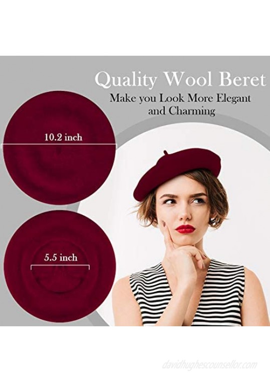 4 Sets Wool Beret Hat French Artist Beret with Square Satin Neck Scarf Beret Beanie Hats Silk Feeling Neck Head Scarf for Women