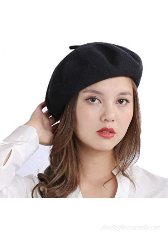 90% Acrylic10% Spandex Knitted Double Layers French Artist Style Classic Solid Color Berets Beanies Cap Hats