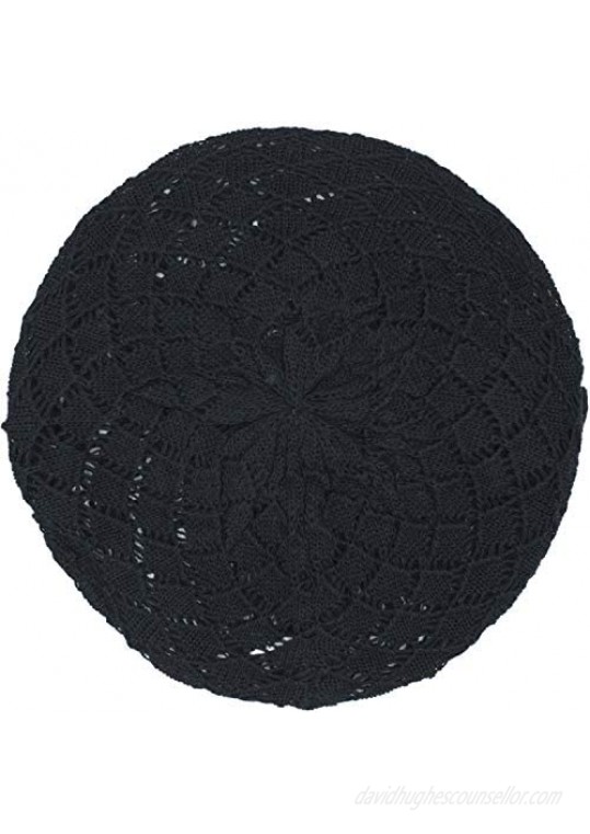 an Womens Crochet Flower Beanie Hats Lightweight Cutout Knit Beret Fashion Cap