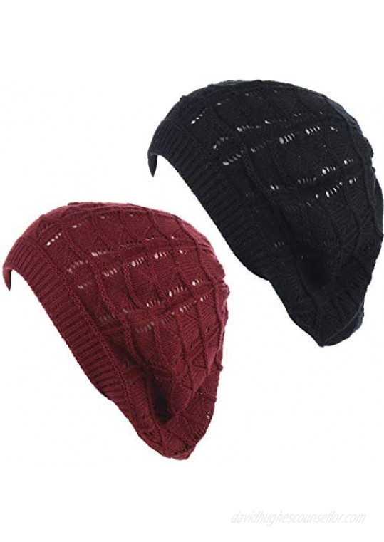an Womens Knit Beanie Beret Hat Lightweight Fashion Accessory Crochet Cutouts