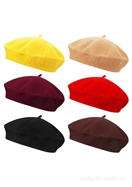 Anteer 6 Pieces Wool Beret Hat French Style Beanie Hats Fashion Ladies Beret Caps for Women Girls Lady