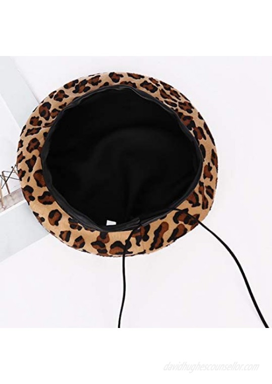 Ayliss Women Leopard Print Beret French Style Barret Hat Wool Warm Hat Cap Warm French Beanie
