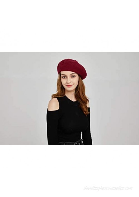 BEHSAT Women Berets Wool French Solid Color Beanies Hat Lightweight Warm Casual