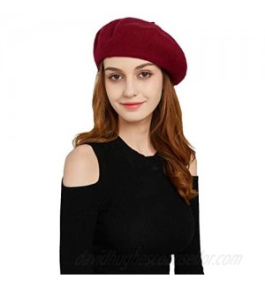 BEHSAT Women Berets Wool French Solid Color Beanies Hat Lightweight Warm Casual