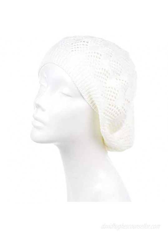 BYOS Women’s Chic Cutout Lace Diamond Knit Lightweight Slouchy Crochet Beret Hat
