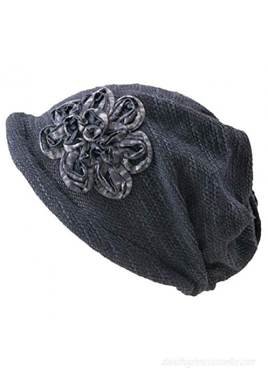CHARM Casualbox | Womens Slouchy Beanie Cap Cotton Beret All Season Slouch Baggy Flower Hat