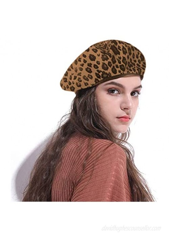 CHIC DIARY Women Vintage Leopard Print Beret Hat Ladies Warm Beanie Cap