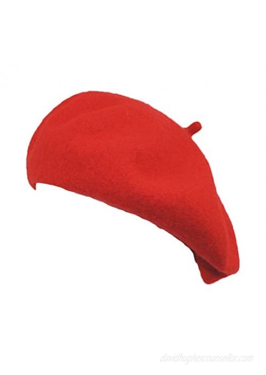 Classic French Artist 100% Wool Beret Hat Red