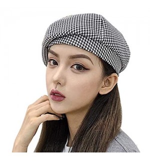 Clecibor Blend Houndstooth Print Beret Elastic French Style Painter Hat Cap