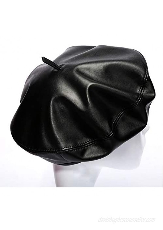 Danse Jupe Women Faux Leather Solid Beret French Artist Tam Beanie Hat Cap
