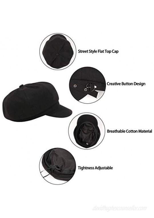 DOCILA Stripe Octagonal Hats for Women Stylish 8 Panels caps Adjustable Newsboy Cabbie Beret Hat Metal Buckle Painter Caps