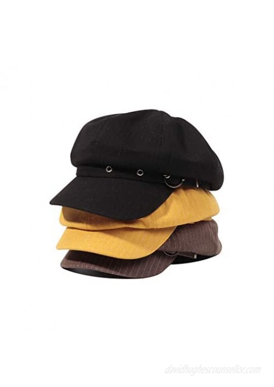 DOCILA Stripe Octagonal Hats for Women Stylish 8 Panels caps Adjustable Newsboy Cabbie Beret Hat Metal Buckle Painter Caps