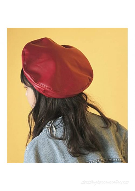 Faux Leather Beret Solid Plain Flat Top PU Berets French Style Painters Hat Cap