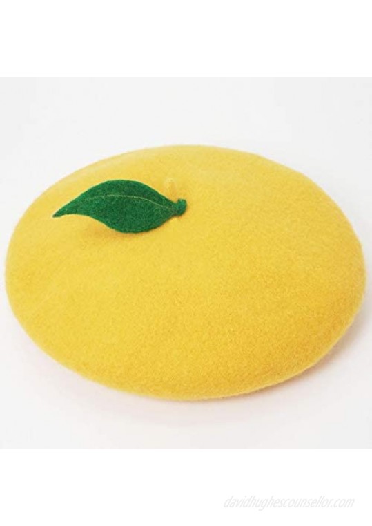 Green Leave Fruit Cosplay Beret Vintage Painter Hat Lolita Kawaii Wool Cap Xmas Gift
