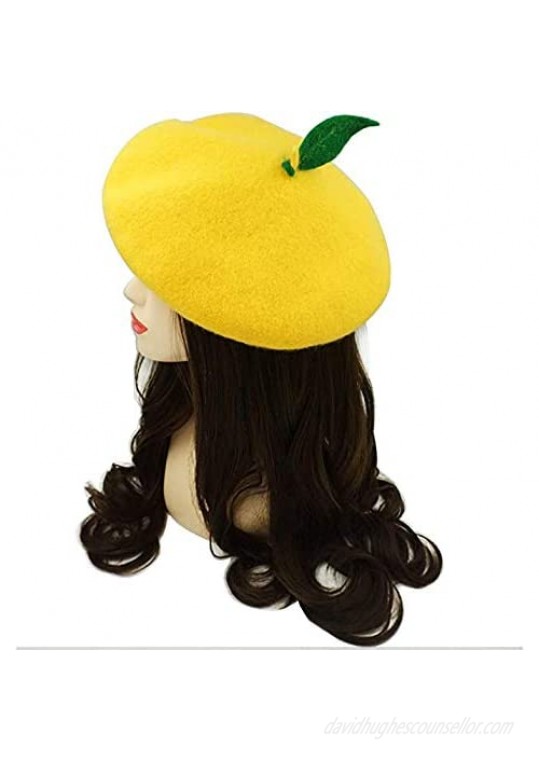 Green Leave Fruit Cosplay Beret Vintage Painter Hat Lolita Kawaii Wool Cap Xmas Gift