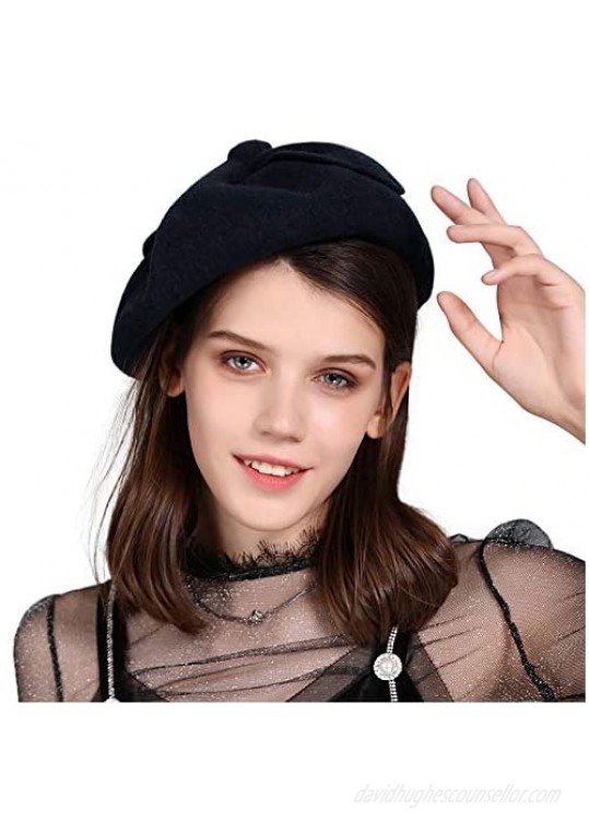 J&A Wool Artist French Beret for Ladies Classic Winter Hat Elegant Paris Cap Lightweight Soft Warm 55-59CM