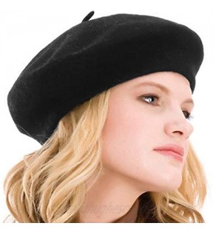 Kimming Womens Beret 100% Wool French Beret Solid Color Beanie Cap Hat