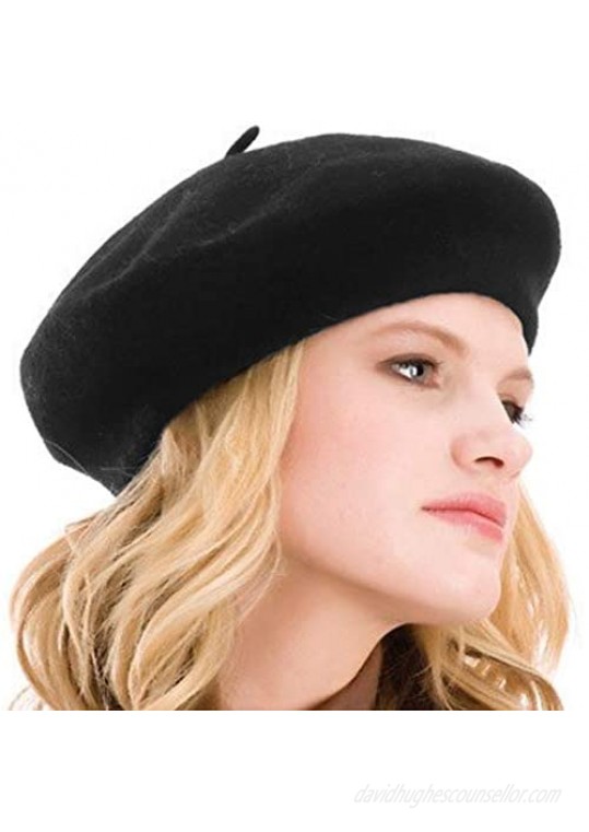 Kimming Womens Beret 100% Wool French Beret Solid Color Beanie Cap Hat