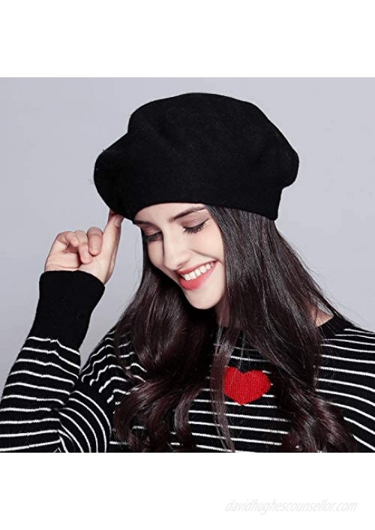 MOSNOW Women's Beret Hat Wool French Beret Artist Hat Classic Solid Color Basque Beret Caps for Casual Use