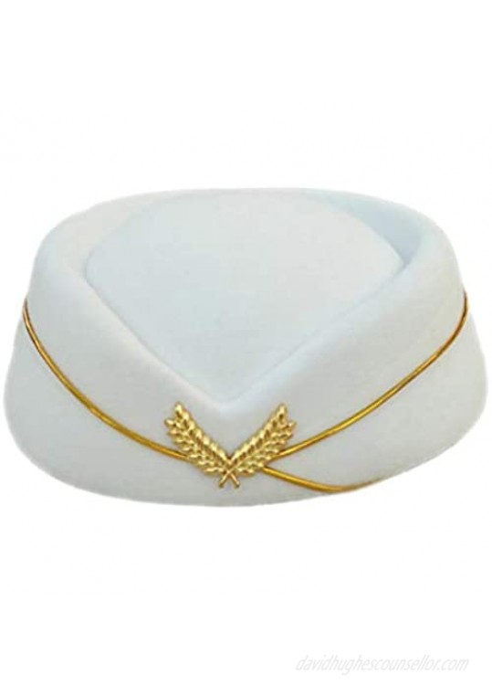 NUOBESTY Bow White Beret Hat Cap Vintage British Stewardess Hat Wool Flight Attendant Hat Costume Air Hostess Cap