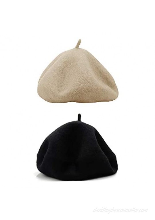 PODALOA Berets for Women Solid Color Wool French Beret Hats for Women Ladies Girls 2PCS Set