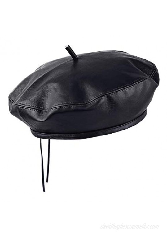 Samtree Classic PU Leather French Beret Hat for Women  Adjustable Solid Color Artist Painter Cap
