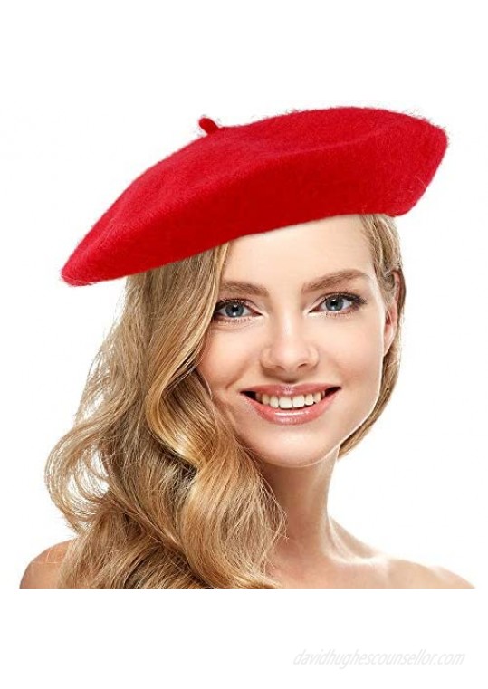 Skeleteen Red French Style Beret - Women's Classic Beret Hat for Casual Use - 1 Piece