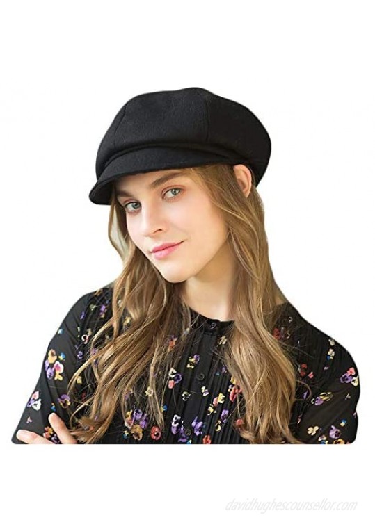 Taylormia Womens French Beret Wool Newsboy Hat Adjustable Cabbie Cap Warm Octagonal Cap