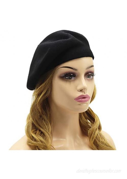Wheebo French Beret Hat Reversible Solid Color Cashmere Beret Cap for Womens Girls Lady Adults